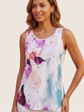 CALIA by Carrie Underwood Low Strappy Back Tank in Distant Flower Size M Ivory